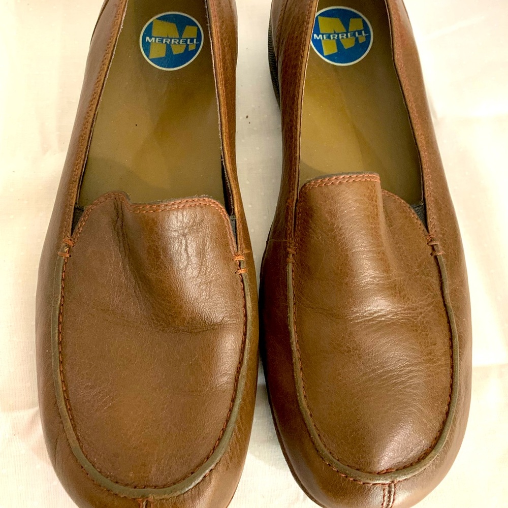 Brown Merrell loafers.